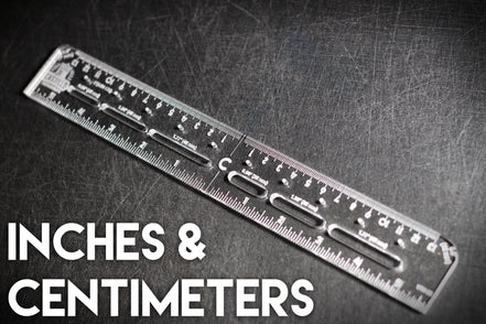 Castillo Heritage Crafts branded centering ruler on a dark surface with "inches & centimeters" caption