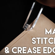 Castillo Heritage Crafts branded stitch line marker tool demonstrating use with 